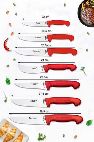 LAZBİSA Silver Series 12 Piece Kitchen Knife Set - Masat, Montesev and Wooden Spoon