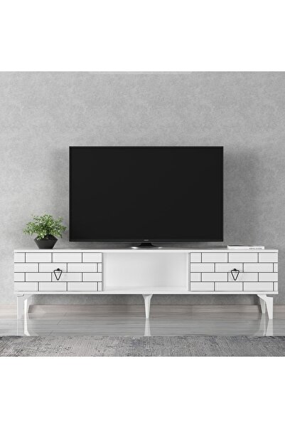 DEMONTE DECOR 2 Kapaklı, Raflı Varna Tv Sehpası Alt Modül Beyaz-beyaz