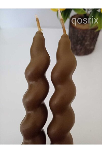 qosrix 2'li Kahverengi Italyan Burgulu Şamdan Soya Mumu Doğal Kokulu Uzun Kon...