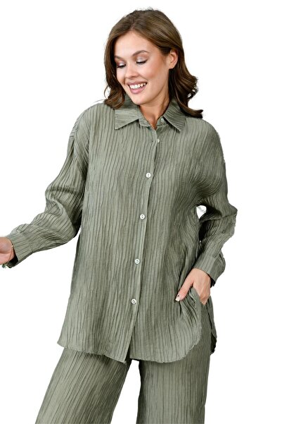 WOMAN VISION Comfortable Patterned Pleated Women's Shirt and Pants Set - 130