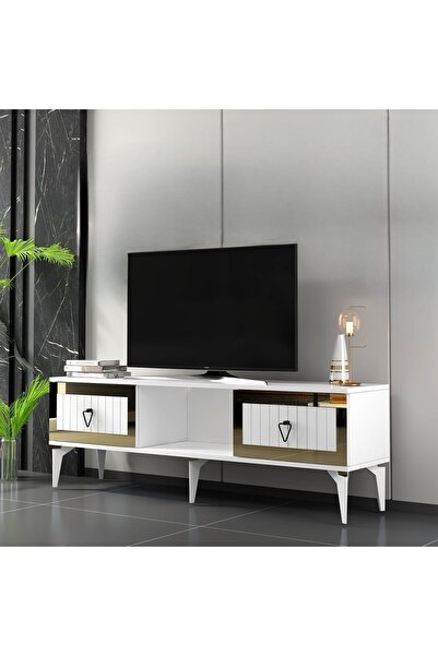 DEMONTE DECOR LİNDA TV SEHPASI (ALT MODÜL) BEYAZ-ALTIN