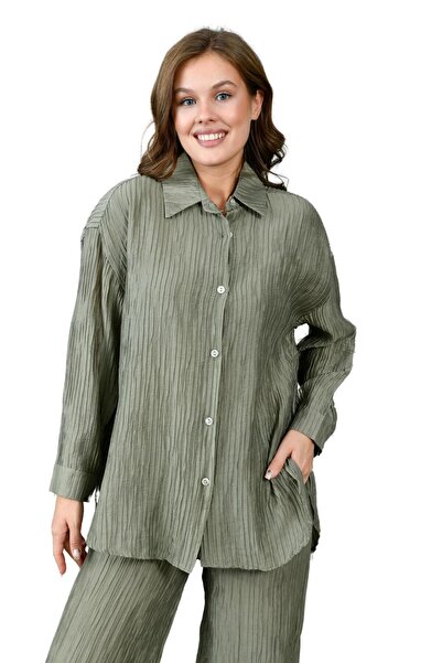 WOMAN VISION Comfortable Patterned Pleated Women's Shirt and Pants Set - 130