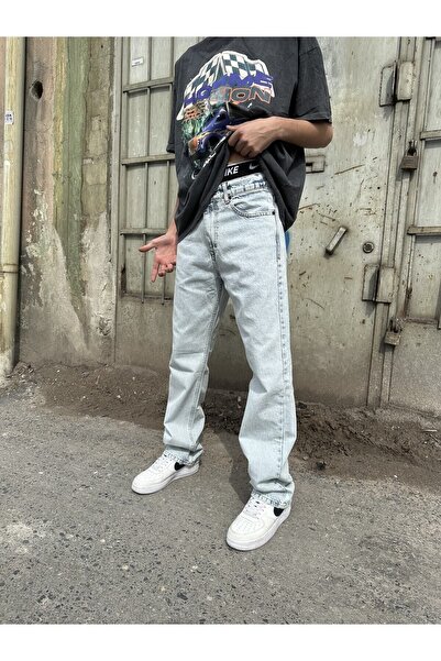 Z1MAN Düz Açık Mavi Baggy Pantolon