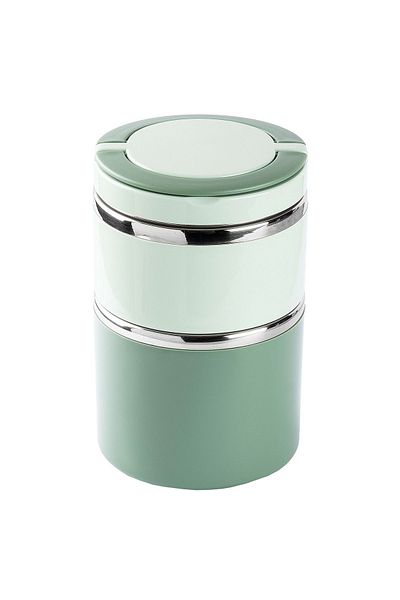 Tantitoni 024-01-TEDEMEI GREEN STAINLESS STEEL 2-LAYER ROUND FOOD CARRY CONTAINER 930ML