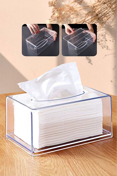 Nandy Home Σετ 2 - Διαφανής θήκη χαρτοπετσέτας και Organizer Organizer μπάνιου