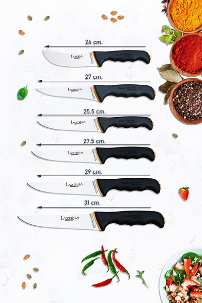 LAZBİSA Platinum Series Kitchen Knife Set Pastry Knife Masat and Montesev Wooden Wooden Spoon Set (15 Pieces)