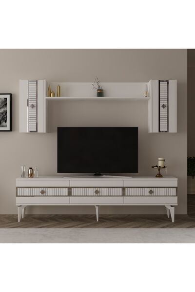 DEMONTE DECOR NORRA 180 CM TV ÜNİTESİ BEYAZ-GÜMÜŞ