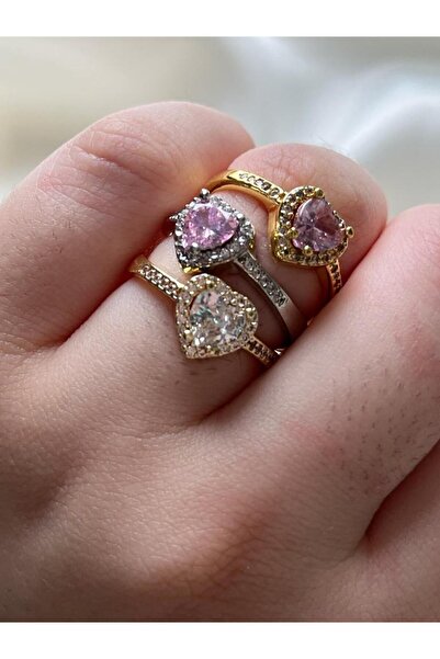 yakouchuu خاتم حجر الزركون على شكل قلب قابل للتعديل - حجر وردي ذهبي اللون