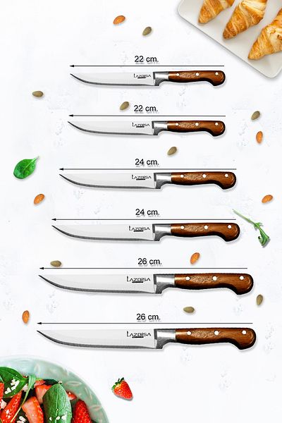 LAZBİSA Hand Craft Series - Kitchen Knife and Montessev Wooden Board Set (13 Pieces)