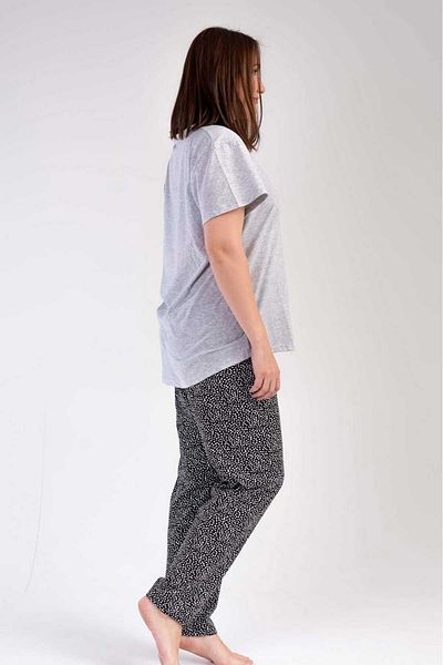 New Pajamas Set de pijamale din jerseu cu mânecă scurtă cu model de inimă gri, cu fustă ovală - decolteu