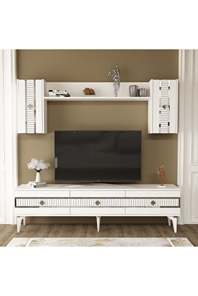 DEMONTE DECOR NOVVA  180 CM TV ÜNİTESİ TAKIMI BEYAZ-GÜMÜŞ