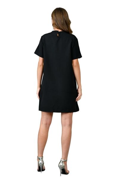 WOMAN VISION Дамска рокля с кръгло деколте и флорални детайли - къси ръкави, модел 128