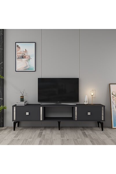 DEMONTE DECOR DORUK TV SEHPASI ANTRASİT GÜMÜŞ