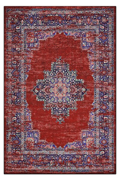 kilim home Mars 197 Κόκκινο χαλί με έθνικ σχέδια, vintage υφαντό, με βάση υφα...