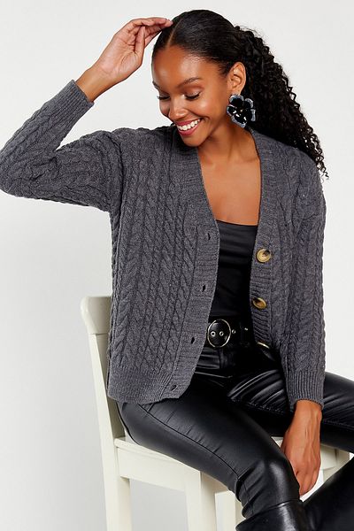 Hopoi Women's Knitted Patterned Short Cardigan - Buttoned