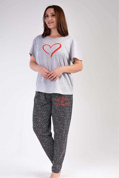 New Pajamas Set pijamale cu mânecă scurtă cu model de inimă gri - Fusta ovală cu decolteu