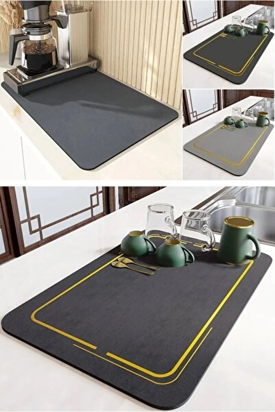 AYGÖREN HOME Bulaşık Kurutma Örtüsü Siyah Tezgah Üstü Bulaşık Matı Süper Emici Bulaşıklık