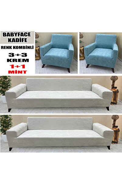 KILIFSAN BABYFACE KADİFE KUMAŞ RENK KOMBİNLİ 2 ADET ÜÇLÜ & ÇEKYAT- 2 ADET TEK...