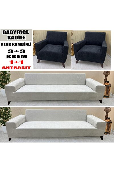 KILIFSAN BABYFACE KADİFE KUMAŞ RENK KOMBİNLİ 2 ADET ÜÇLÜ & ÇEKYAT- 2 ADET TEK...