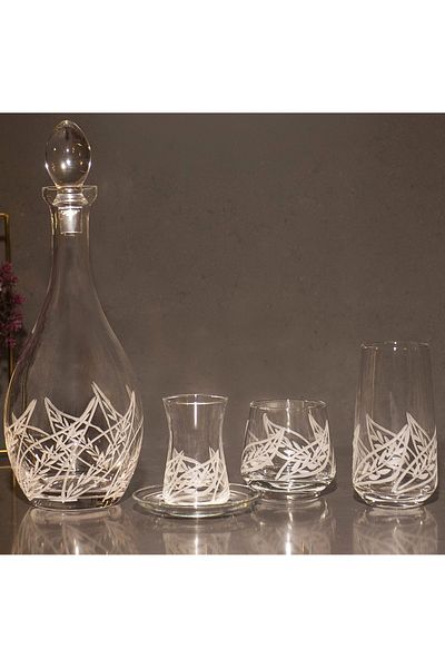 sudeka 12-Person 49 Piece Leaf Hand Decorated Glass Water Cup and Soft Drink Cup Set