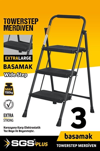 SGS PLUS Sgs1193 Towerstep 3 Basamak Extra Geniş Basamaklı Metal Merdiven 150 Kg Taşıma Kapasiteli