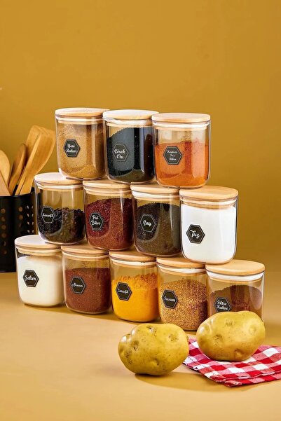 FBZhome 12'li Ahşap Kapaklı Mika Damla Baharatlık Seti 400 Ml Sızdırmaz Akril...