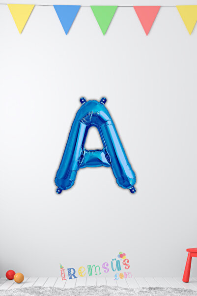 mypartyready A Harfi Doğum Günü Mavi Renk Folyo Balon 16" 36 Cm A Harf Folyo Balon Mavi Konsept
