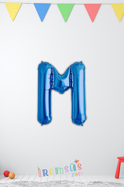 mypartyready M Harfi Doğum Günü Mavi Renk Folyo Balon 16" 36 Cm M Harf Folyo Balon Mavi Konsept