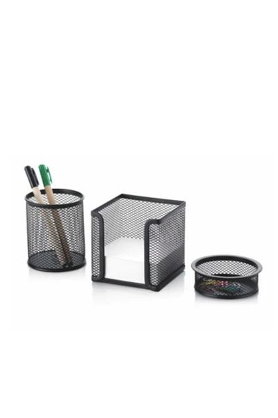 Ark Metal 3-Piece Desktop Pen Holder Set Black