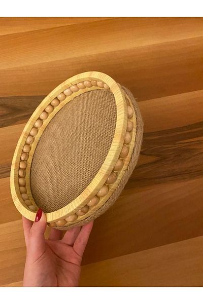 Süs Dükkanı Wooden Beaded Wicker Presentation Trays Diameter 24 Cm