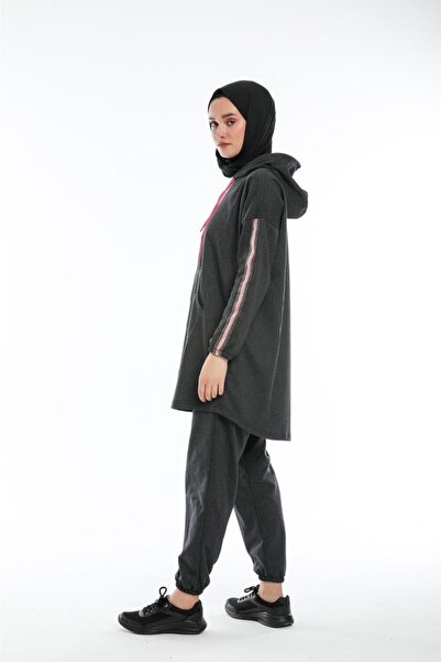 CNG MODA Anthracite Pink Highlighter Hijab Tracksuit Set