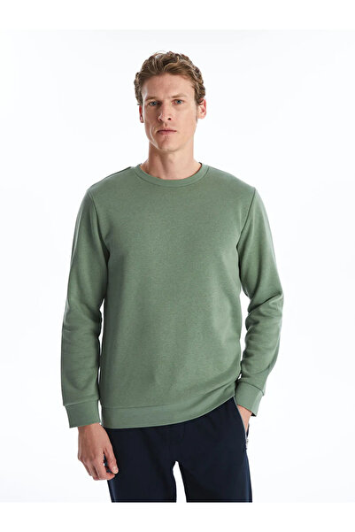 LC Waikiki LCWAIKIKI Basic Uçuk Yeşil Bisiklet Yaka Uzun Kollu Erkek Sweatshirt