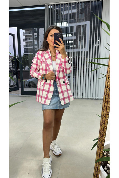 caddstore Розово карирано сако от туид