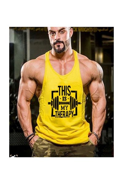 Ghedto My Therapy Fitness Gym Tank Top Athlete's Tank Top [yellow]