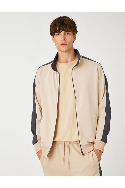 Koton Stand Collar Sports Sweatshirt Color Block Pocket Detailed Zippered