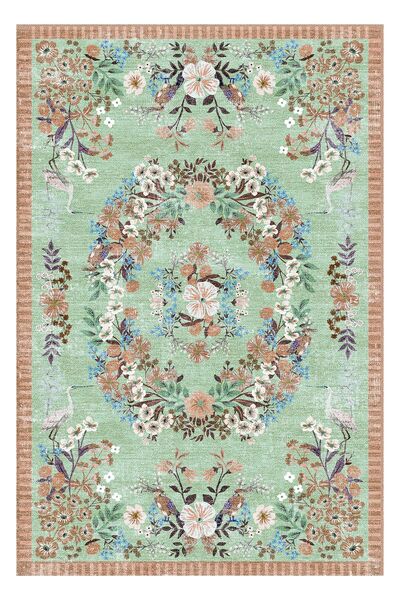 kilim home Mars 196 Su Yeşili Pastel Turuncu Çiçekli Modern Dokuma Taban Halı