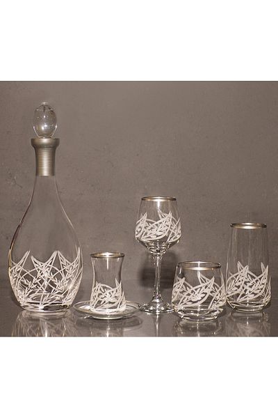 sudeka 6-Person 31 Piece Leaf Hand Decorated Silver Glass Water Cup and Soft Drink Set