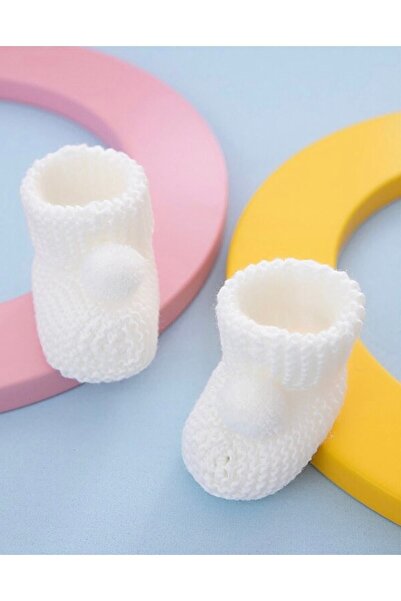 Cherub Baby Ekru Bebek Patik Triko Ponponlu Patik