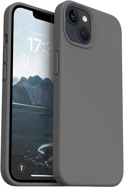 UCHOICE iPhone 15 Compatible Gray Silicone Case Stain-Resistant Suede Inside Erasable Camera Raised Cover