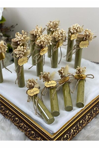 GK TASARIM Kişiye Özel Gold Dağıtmalık Kına Hediyeliği Cam Tüp Şişe 20 Adet