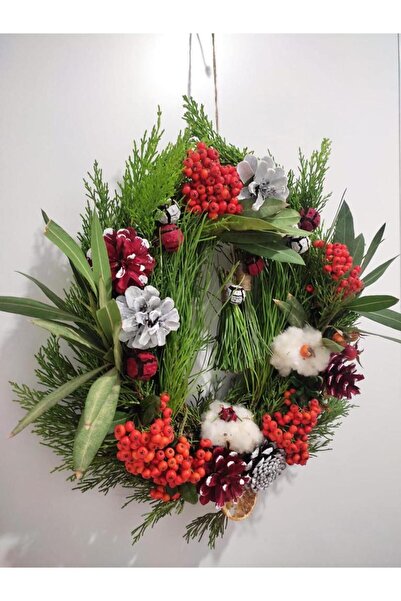 Doğal Tasarım Πρωτοχρονιάτικο στολίδι για την πόρτα Το ζωντανό κλαδί πεύκου π...