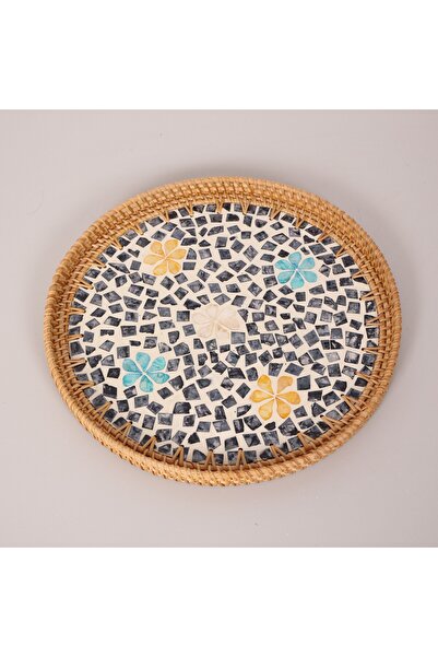 Mylamp Anita 35x3 cm Sedefli Rattan Tepsi & Duvar Dekoru