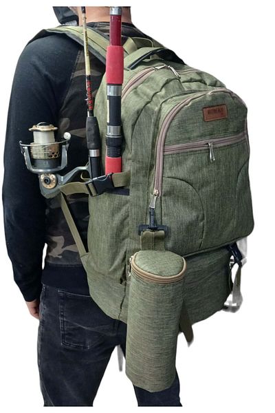 ROWAN ÇANTA Linen Khaki with Thermal Thermos Bag Camping Fishing and Travel Backpack 56*34*27cm Sizes