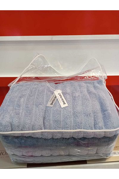 Çapa Home 4-Piece Premium Quality Transparent Cotton Bath Towels with Bag - Daily Use, Dowry Holder 70X140