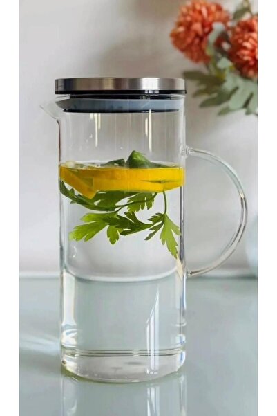 YzHome Borosilikat Cam Isıya Dayanıklı Metal Vakum Kapaklı Sürahi Karaf 1500ml