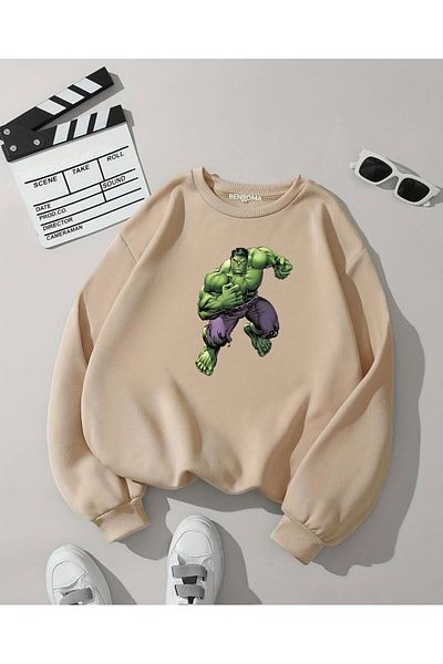 BENROMA Παιδικό Unisex ριγέ φούτερ με στάμπα Hulk Character - Crew Neck