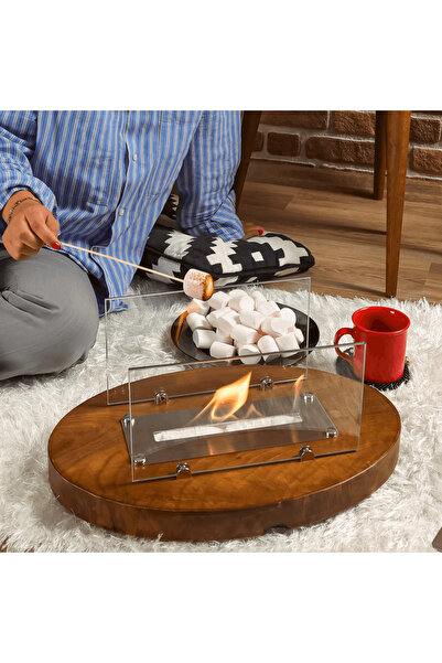 Trihome Doğal Ceviz Ağacı Masaüstü Şömine Bioethanol