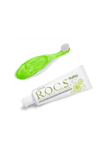 R.O.C.S. مجموعة فرشاة أسنان ومعجون الأطفال من جرين روكس - 0-3 سنوات