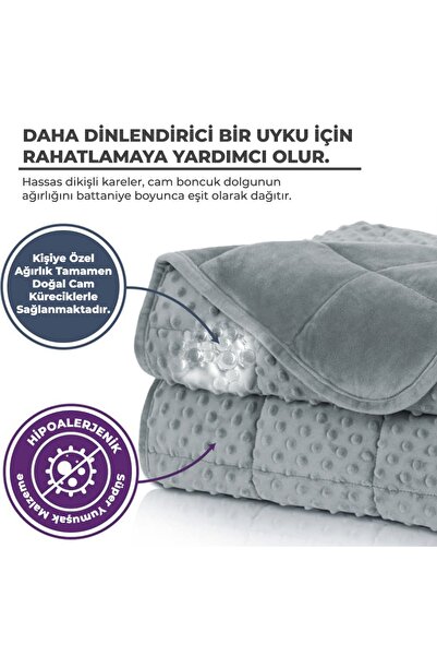 Terapise Süper Yumuşak Wellsoft Ağırlıklı Yorgan / Battaniye, 7 kg, Gri, Çift Taraflı, Tek Kişilik, 60kg üstü