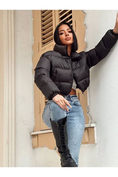 DENİKK Trend Crop Black Short Puffer Crop Coat